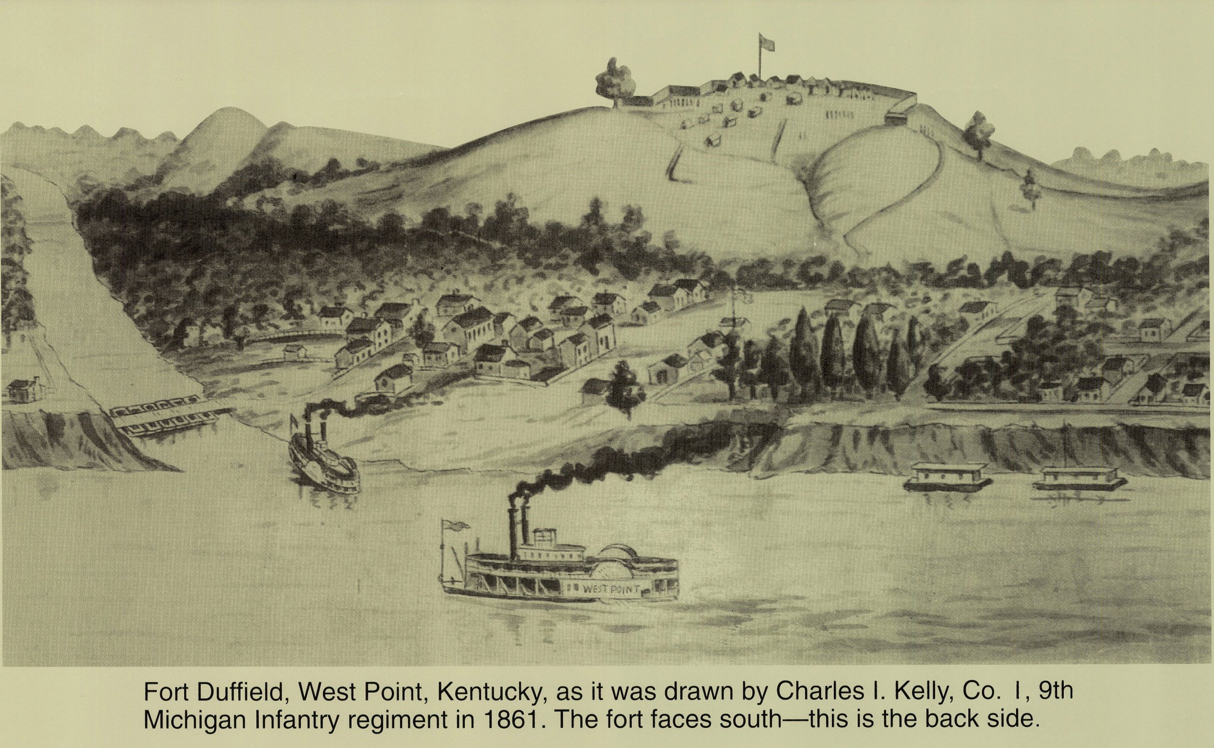 Historic sketch of West Point and the ridge where Fort Duffield was constructed.