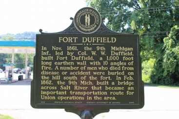Historic marker describing the Civil War fort built above West Point in 1861.