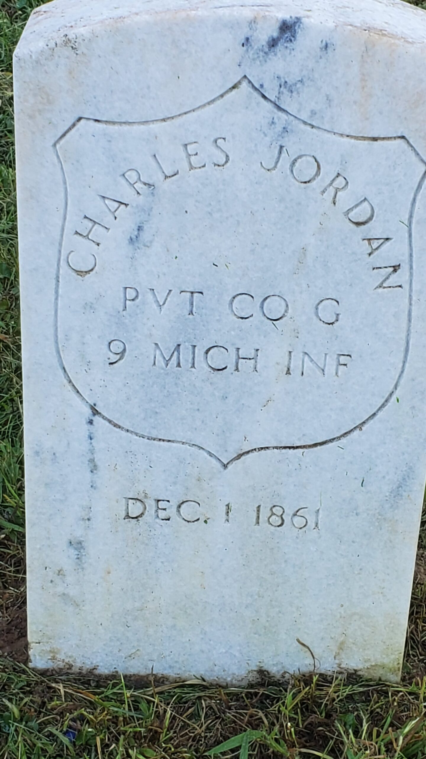 Pvt. Charles Jordan, Co. G, 9th Michigan Infantry — Died December 1, 1861