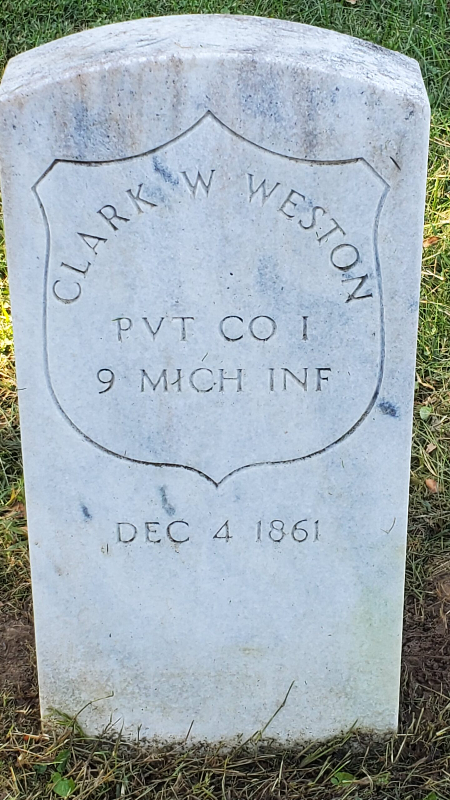 Pvt. Clark W. Weston, Co. I, 9th Michigan Infantry — Died December 4, 1861
