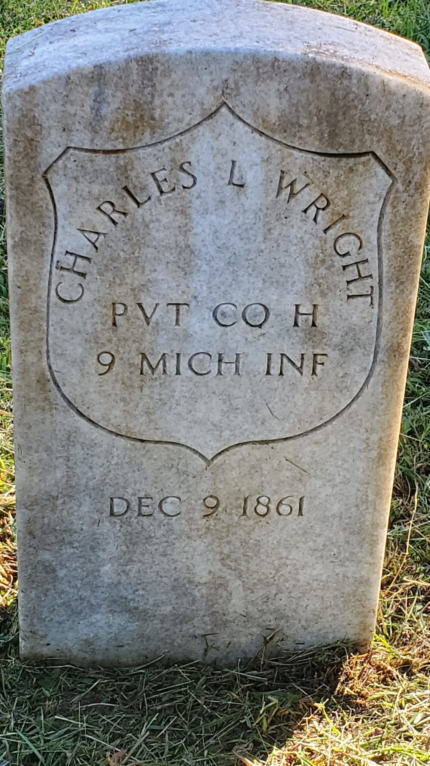 Pvt. Charles L. Wright, Co. H, 9th Michigan Infantry — Died December 9, 1861