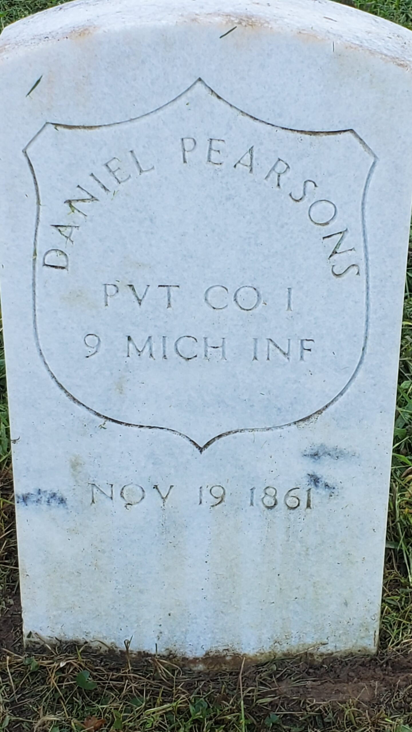 Pvt. Daniel Pearsons, Co. I, 9th Michigan Infantry — Died November 19, 1861