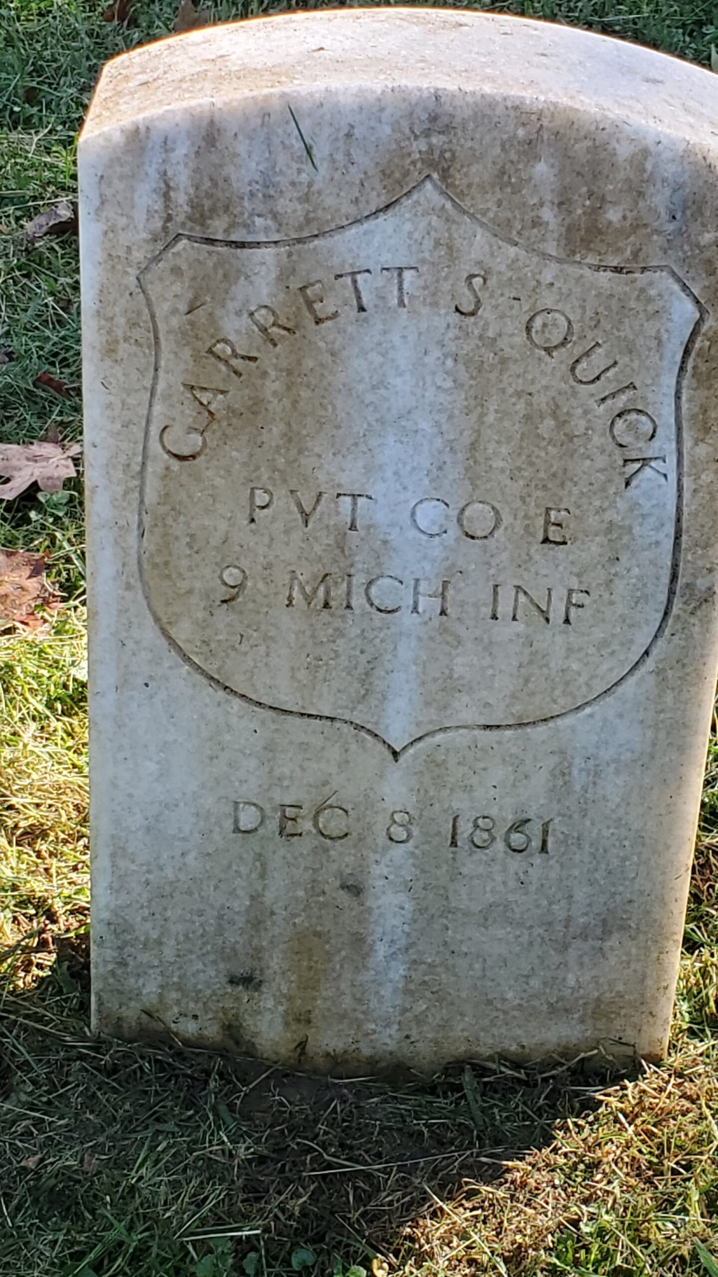Pvt. Garrett S. Quick, Co. E, 9th Michigan Infantry — Died December 8, 1861