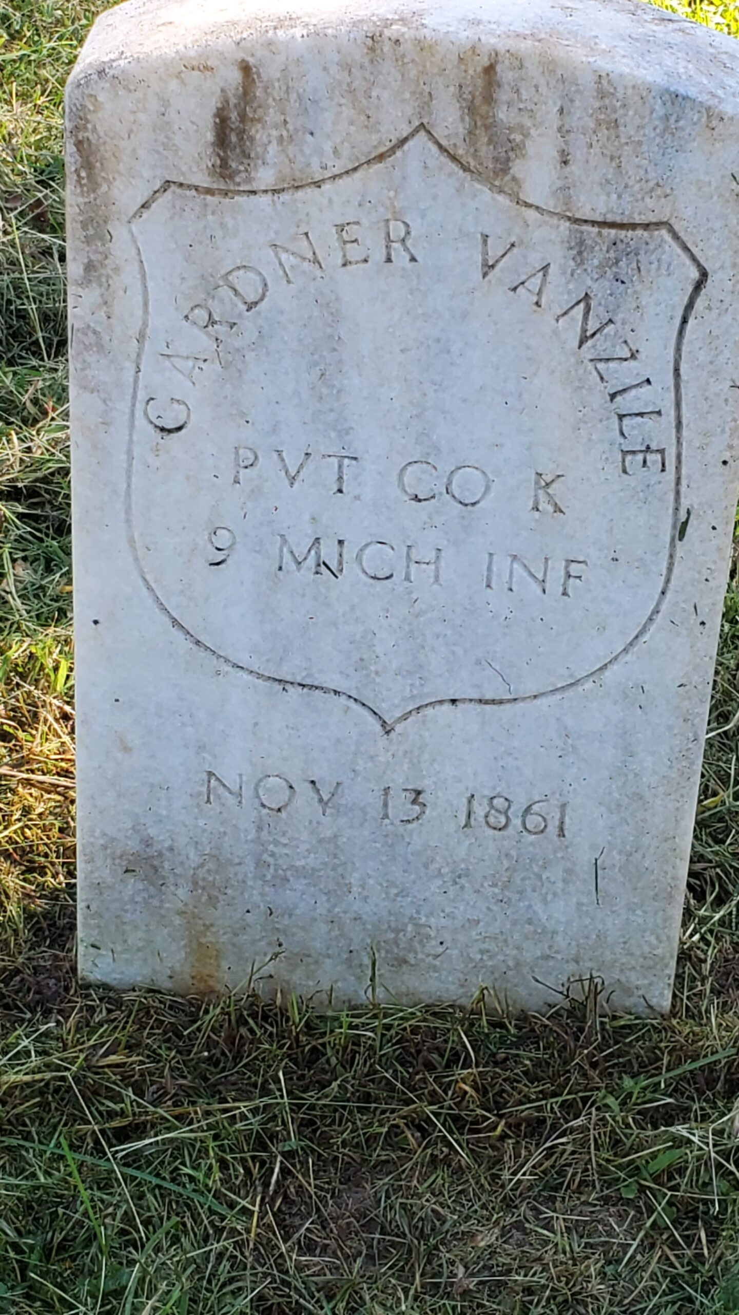 Pvt. Gardner Vanzile, Co. K, 9th Michigan Infantry — Died November 13, 1861