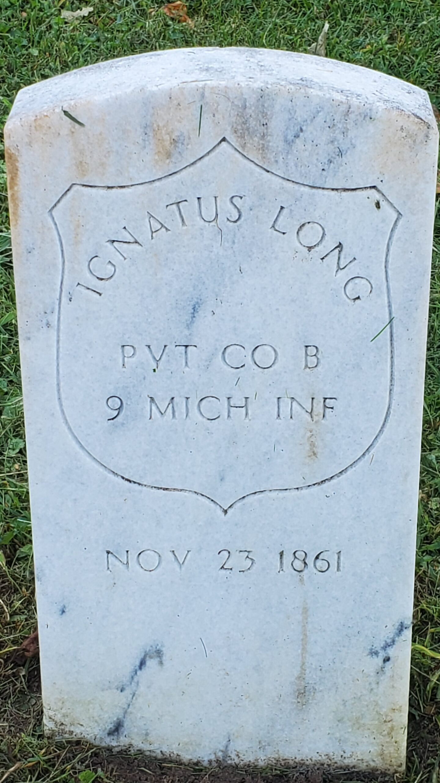 Pvt. Ignatus Long, Co. B, 9th Michigan Infantry — Died November 23, 1861