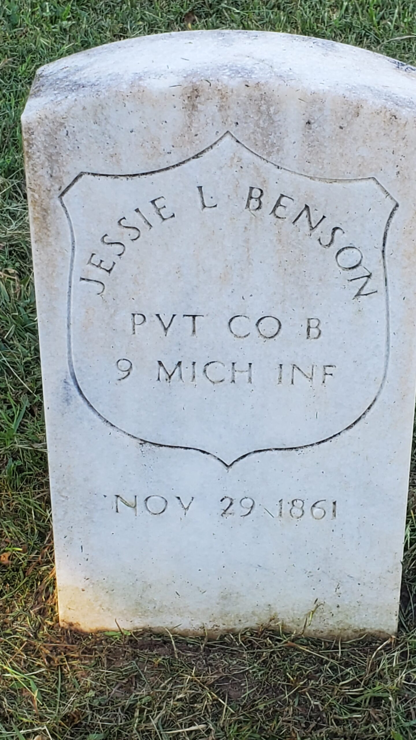 Pvt. Jesse L. Benson, Co. B, 9th Michigan Infantry — Died November 29, 1861