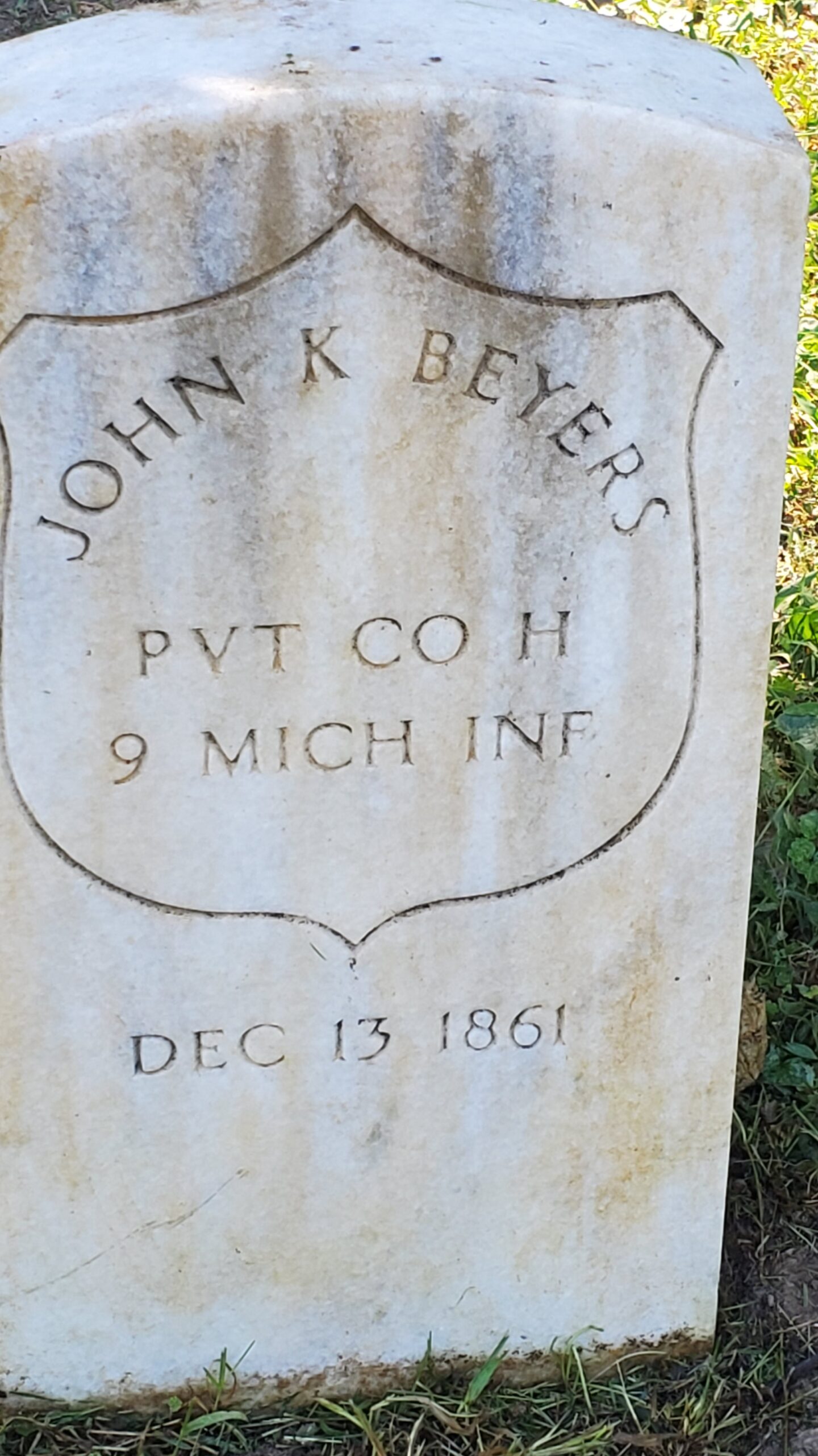 Pvt. John K. Byers, Co. H, 9th Michigan Infantry — Died December 13, 1861