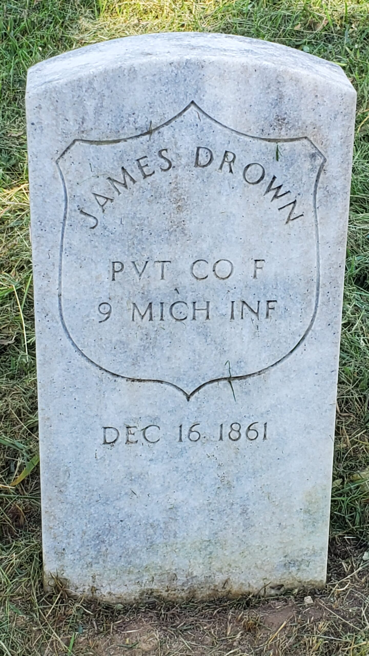 Pvt. James Drown, Co. F, 9th Michigan Infantry — Died December 16, 1861