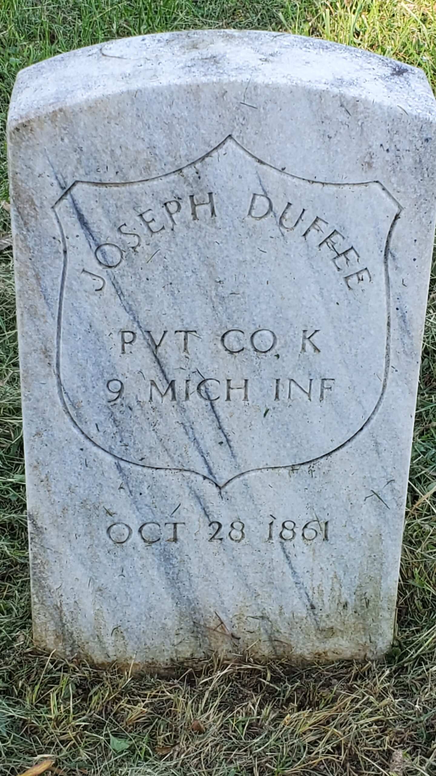 Pvt. Joseph Duffee, Co. K, 9th Michigan Infantry — Died October 28, 1861