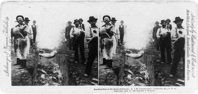 1895 G.A.R. burgoo and barbeque preparations at Wilder Park