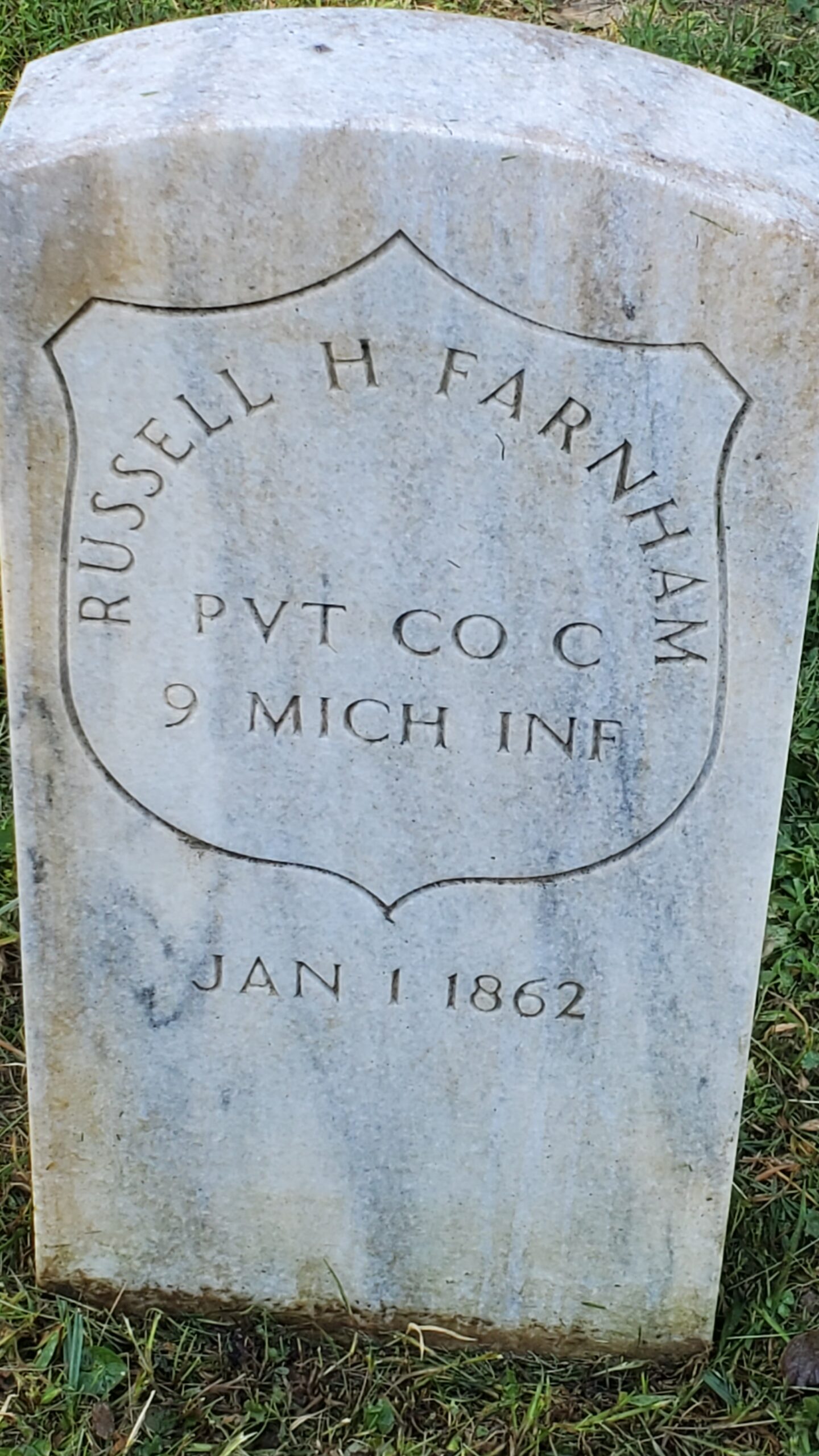 Pvt. Russell H. Farnham, Co. C, 9th Michigan Infantry — Died January 1, 1862