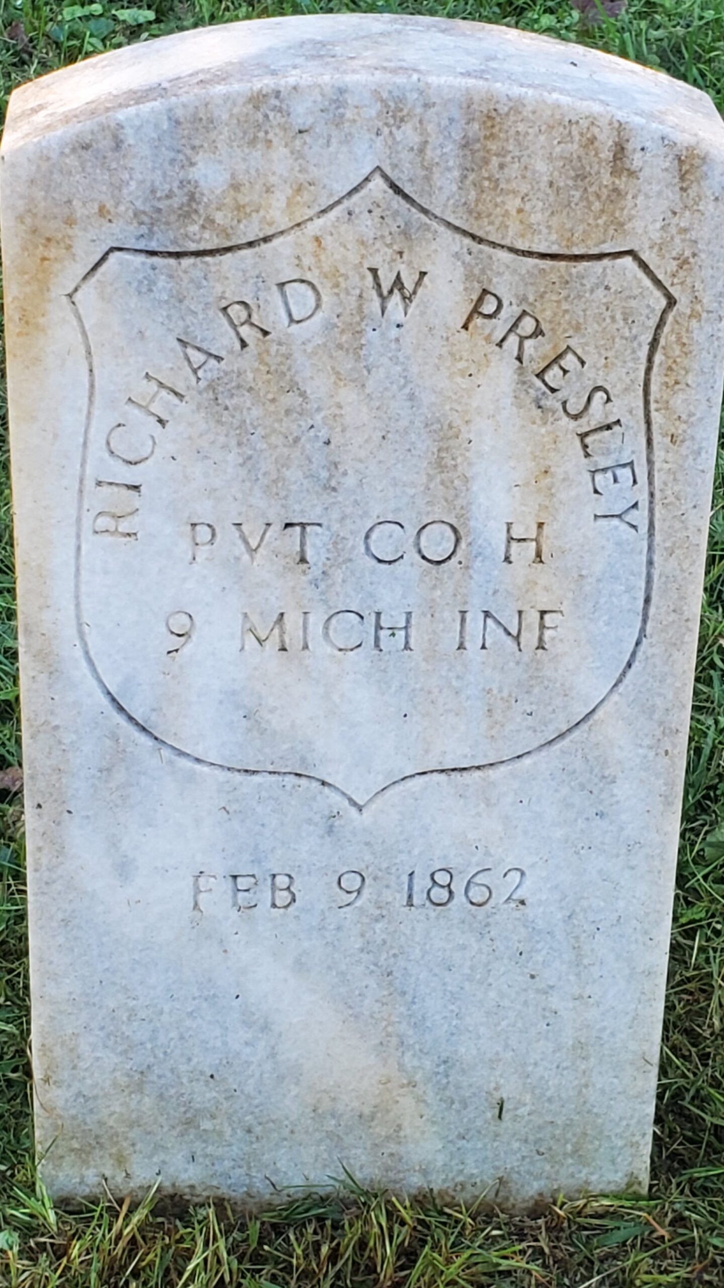 Pvt. Richard W. Presley, Co. H, 9th Michigan Infantry — Died February 9, 1862
