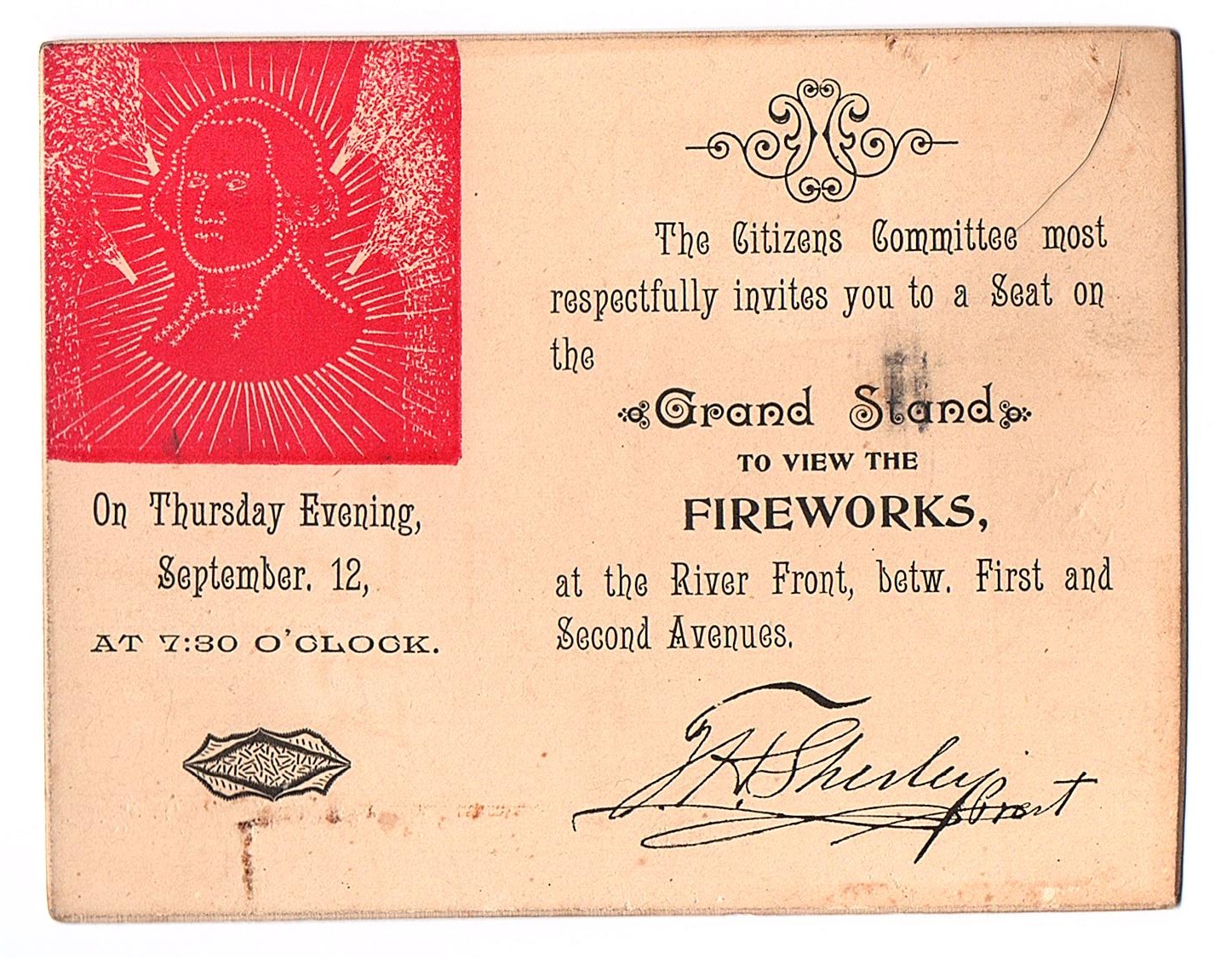 Invitation to the 1895 G.A.R. fireworks display
