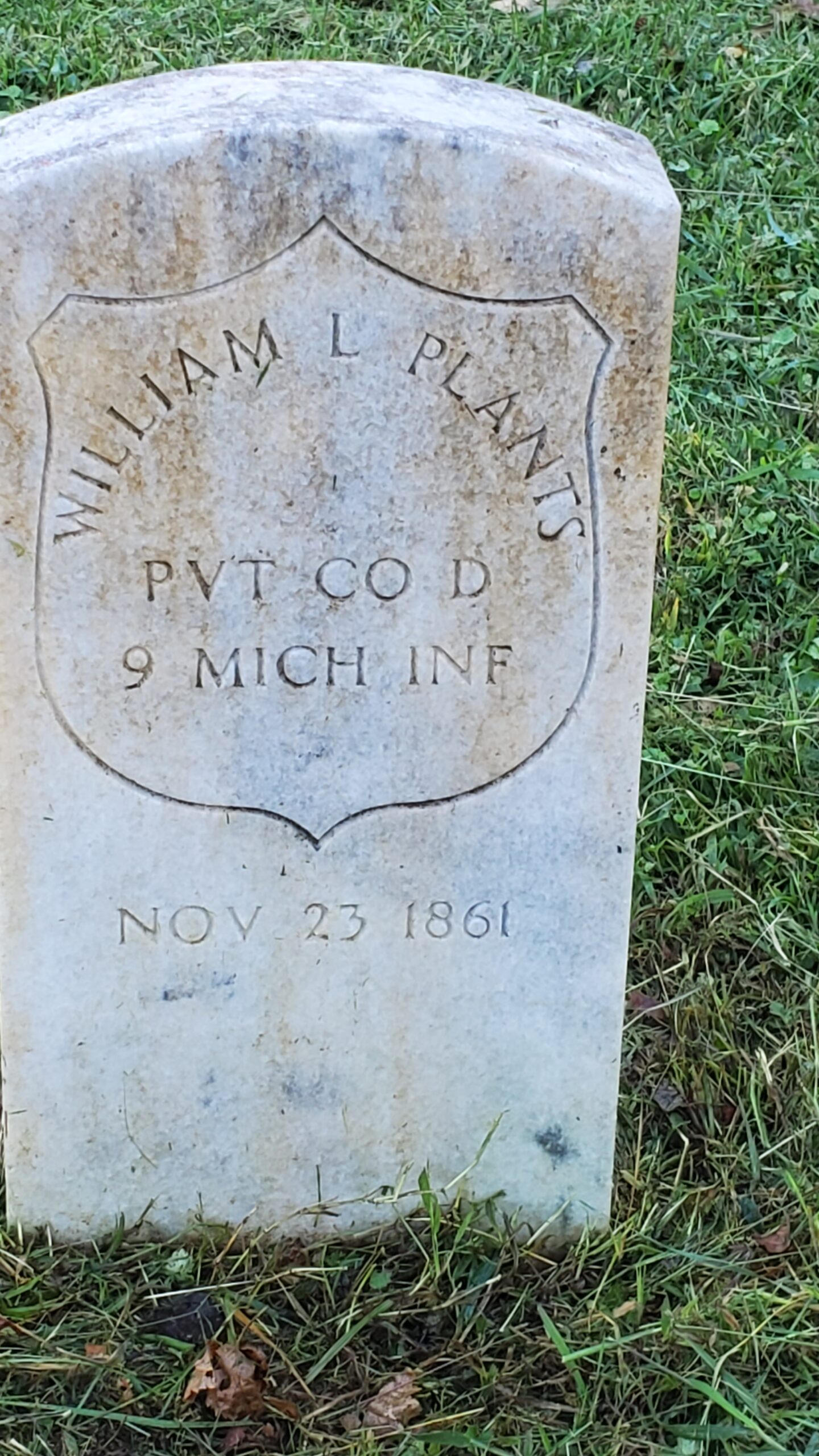 Pvt. William L. Plants, Co. D, 9th Michigan Infantry — Died November 23, 1861