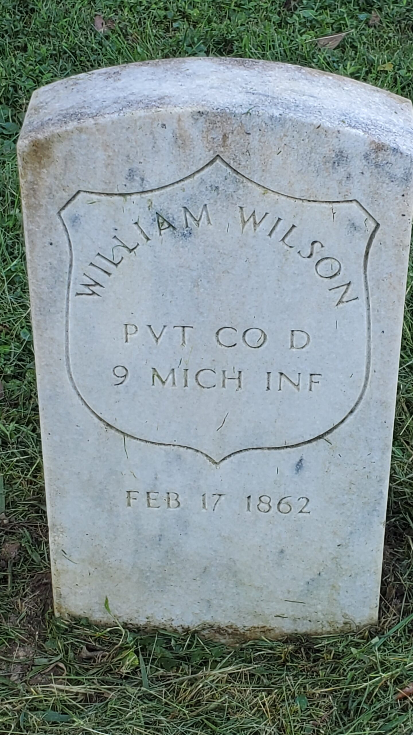Pvt. William Wilson, Co. D, 9th Michigan Infantry — Died February 17, 1862